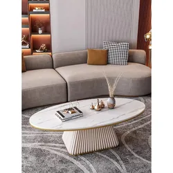 Light luxury model room coffee table designer minimalist modern living room small apartment household oval rock plate coffee tab