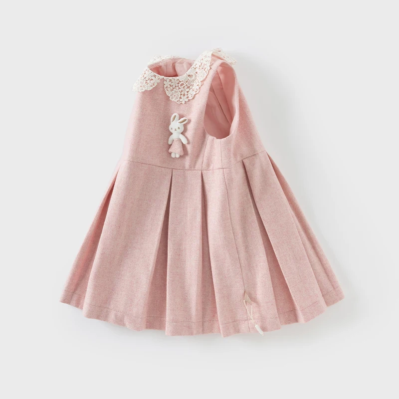 Dave Bella Princess Dress Girls Baby Children 2024 New Autumn Sweet Cute Rabbit Doll Baby Pleated Dress Party Outdoor DB3242042