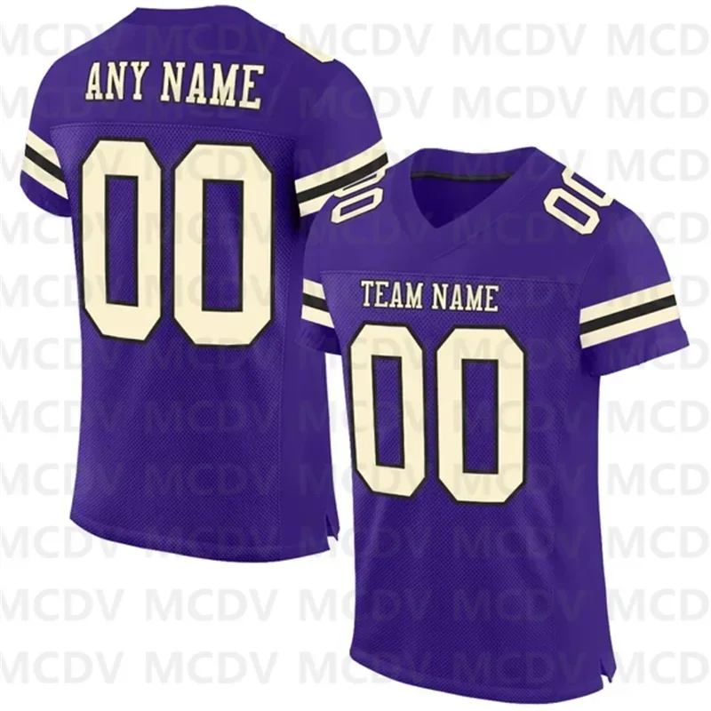 Custom Purple Or-Black Mesh Authentic Football Jersey Short Sleeves Athletic Tee Shirts Unisex Top streetwear