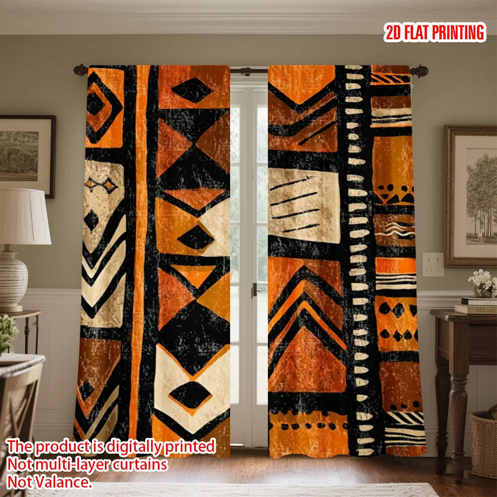 2pcs 2D flat printing Party Curtains African Tribal Polyester Without Electricity Party Decorations for Indoor Celebrations Room