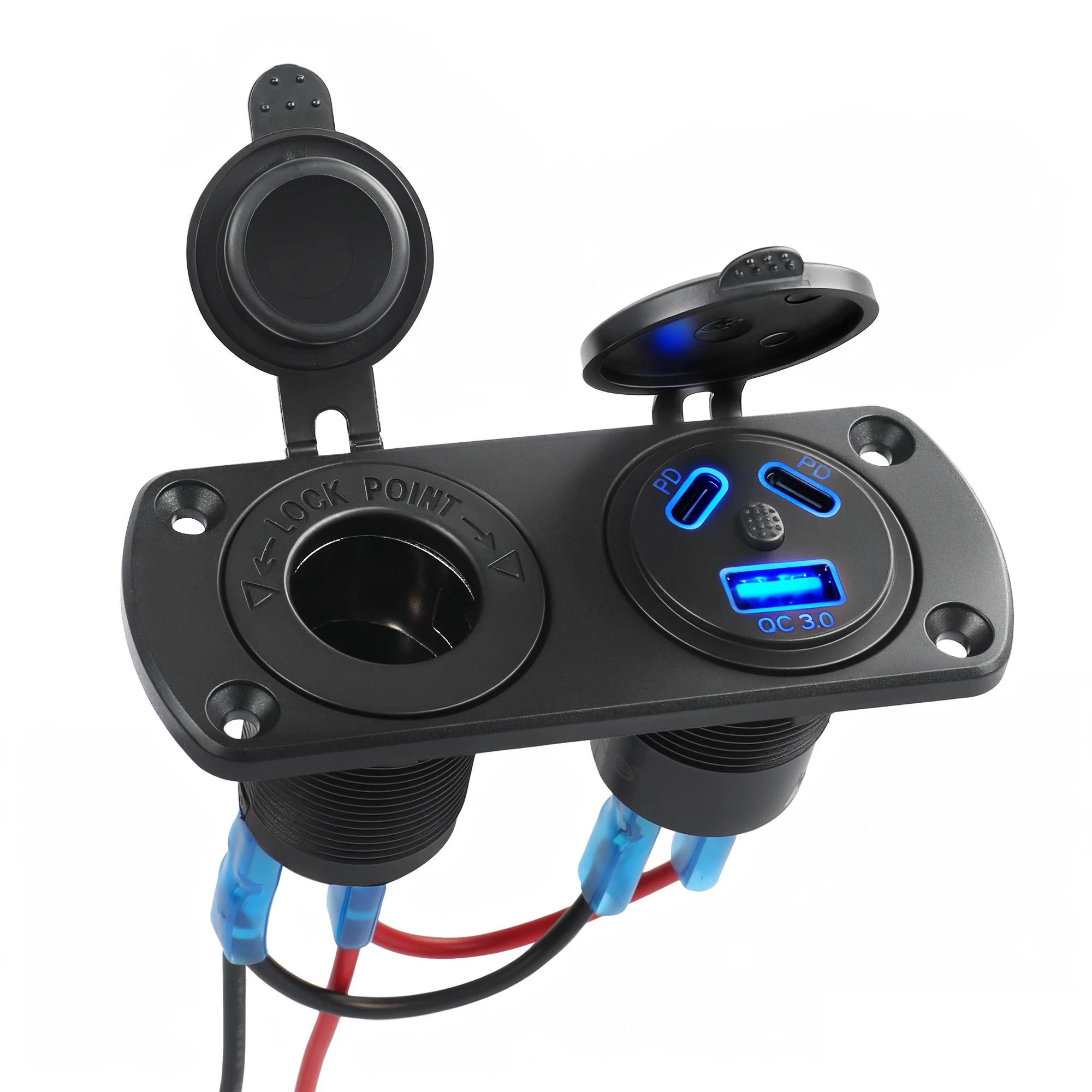 Dual PD3.0 & QC3.0 Charger Socket Panel 12V Car Cigarette Lighter Socket with Jumper Wires Car Charger Adapter For Auto Marine
