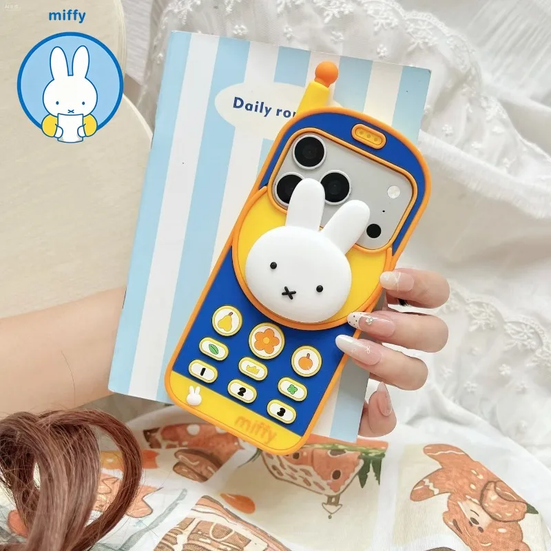 Kawaii Miffy Rabbit 3D Mobile Phone Case for IPhone 12 13 14 15 16 17 Pro Max 14 Pro 15 Plus 16 17 E Cover with Stand Cute Cases