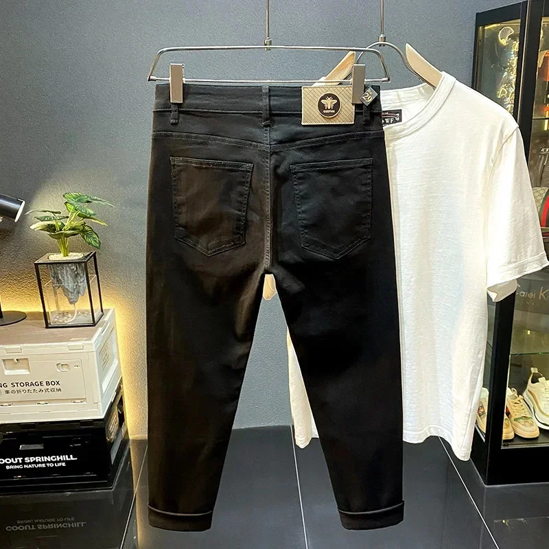 Vaqueros ajustados de pierna pequeña para hombre, informales, sencillos, versátiles, a la moda, clásicos callejeros, pantalones vaqueros de color liso