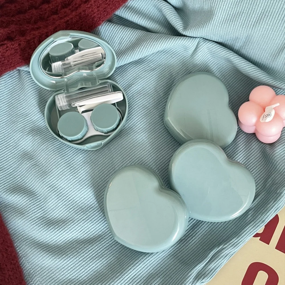 Travel Contact Lens Box Food Grade Candy Colored Lens Box Mirror Eyewear Organizer Ins Heart Shaped Contact Lens Case For Gift