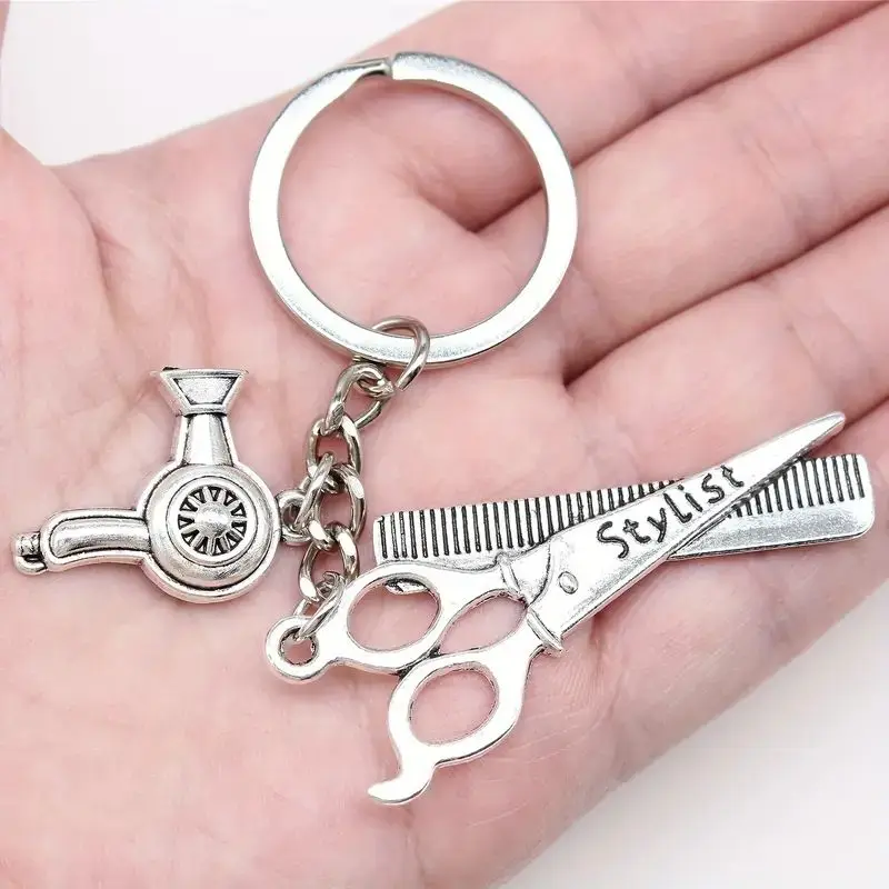 Fashionable And Exaggerated Unique Keychain For Men, Hairdresser's Hair Dryer Scissors Keychain, Perfect Gift For Men