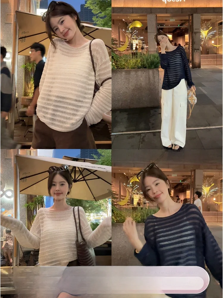 

Женская футболка Hua Hua с узлами и цветочным узором, защита от солнца, корейский стиль, круглый вырез, свободный крой, эффект похудения, ажурный дизайн, цветной топ