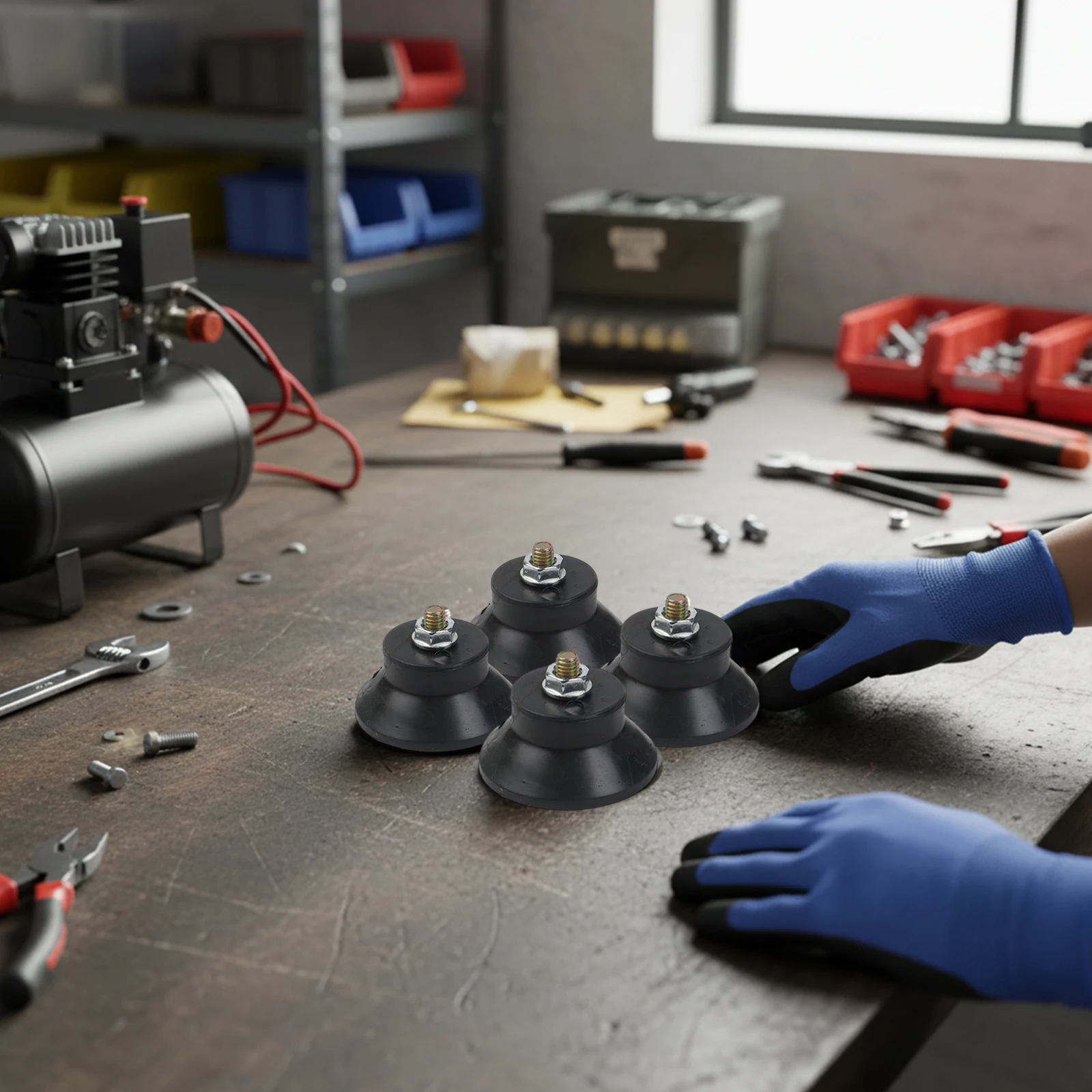 Rubber Air Compressor Foot Pads Set of 4 for Noise Reduction and Vibration Dampening on Air Pumps and Compressors