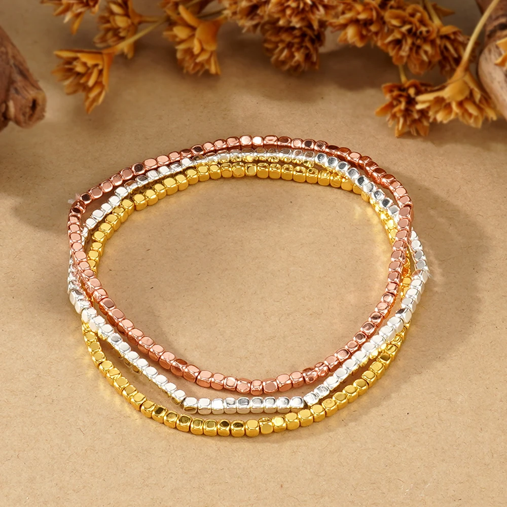

1PC Tricolor Beaded Bracelet for Women Gold Silver Rose Gold Stackable Bangles Fashion Jewelry Gift for Halloween Thanksgiving