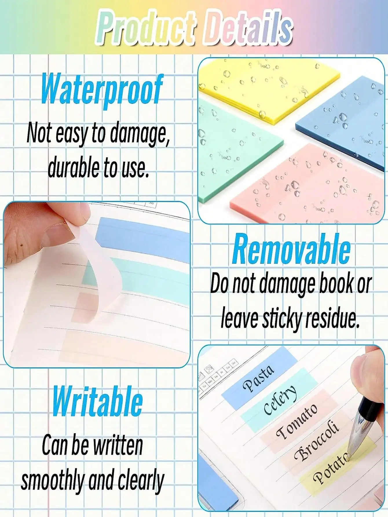 9pcs Stationery memo pad 650-page Self-adhesive Transparent Memo Pad For School & Office Supplies