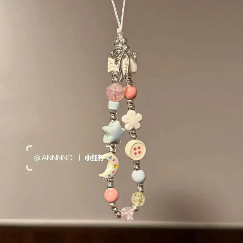 

Цельный балетный стиль, милый короткий подвеска для телефона для девочек, корейская мода, пуговицы, цветочная звезда, CCD, подвеска для наушников, аксессуары для телефонов