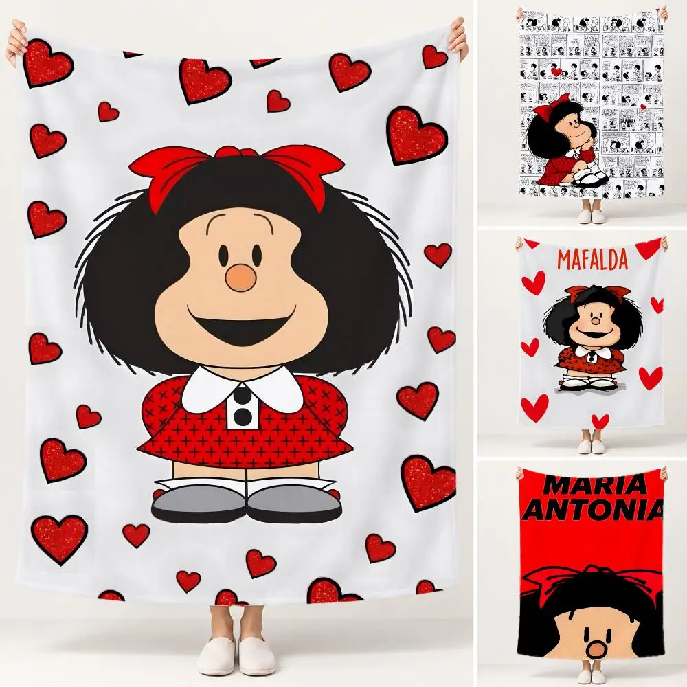 Comic Character Mafalda Throw Portable Warm Flannel Throw Blanket for Travel Office Outdoor, Soft Bedspread Gift