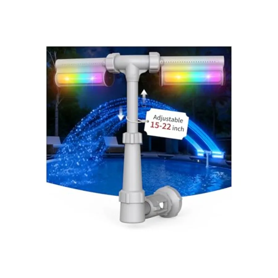 

Patented Swimming Pool Fountain with Lights - for AboveandIn-Ground Pools Pool Waterfall with 7 Color LED Lights Extend Pipe Wa