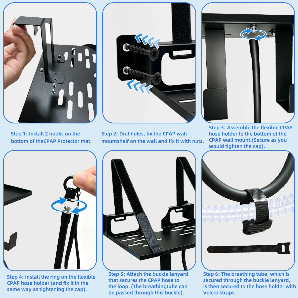 CPAP Wall Mount Shelf, Compatible with ResMed AirSense 11, Adjustable Angle Hose Holder & Mask Hook, Avoid Hose Entanglement