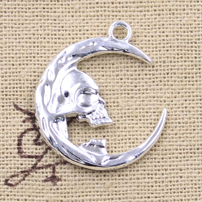 6pcs Charms Moon Skull 27x23mm Antique Silver Color Pendants DIY Crafts Making Findings Handmade Tibetan Jewelry