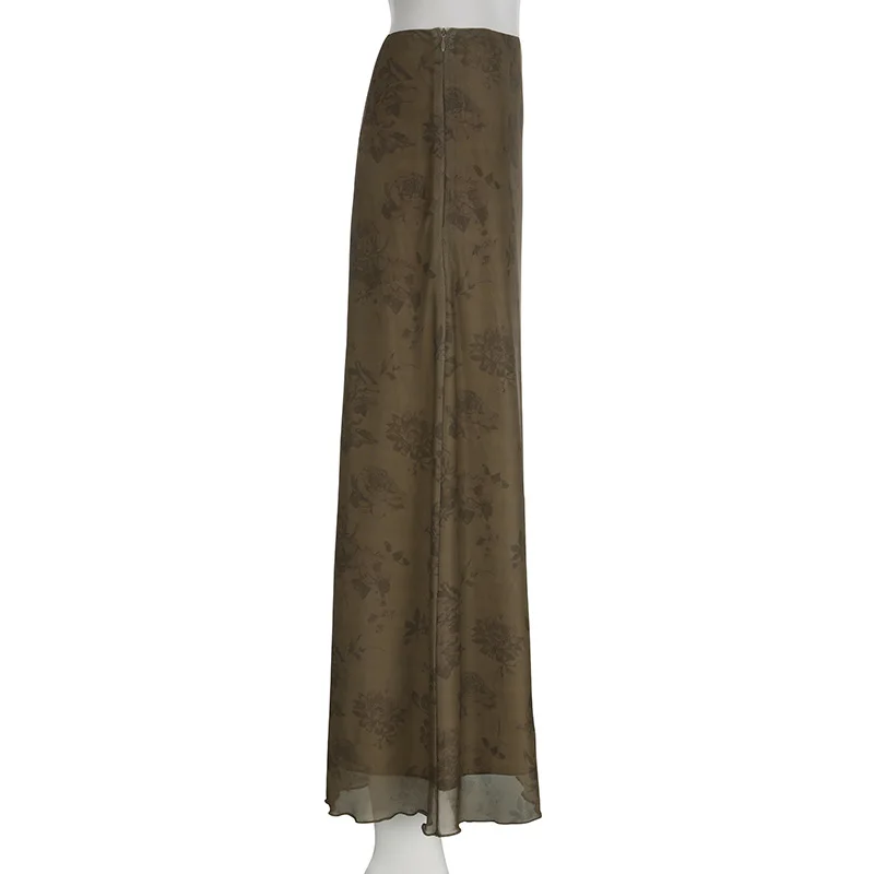 Y2K Floral Midi Skirts Vintage  Grunge Pleated Skirts Women Holiday Bohemian Long Skirts Harajuku Korean Chic NWQ10