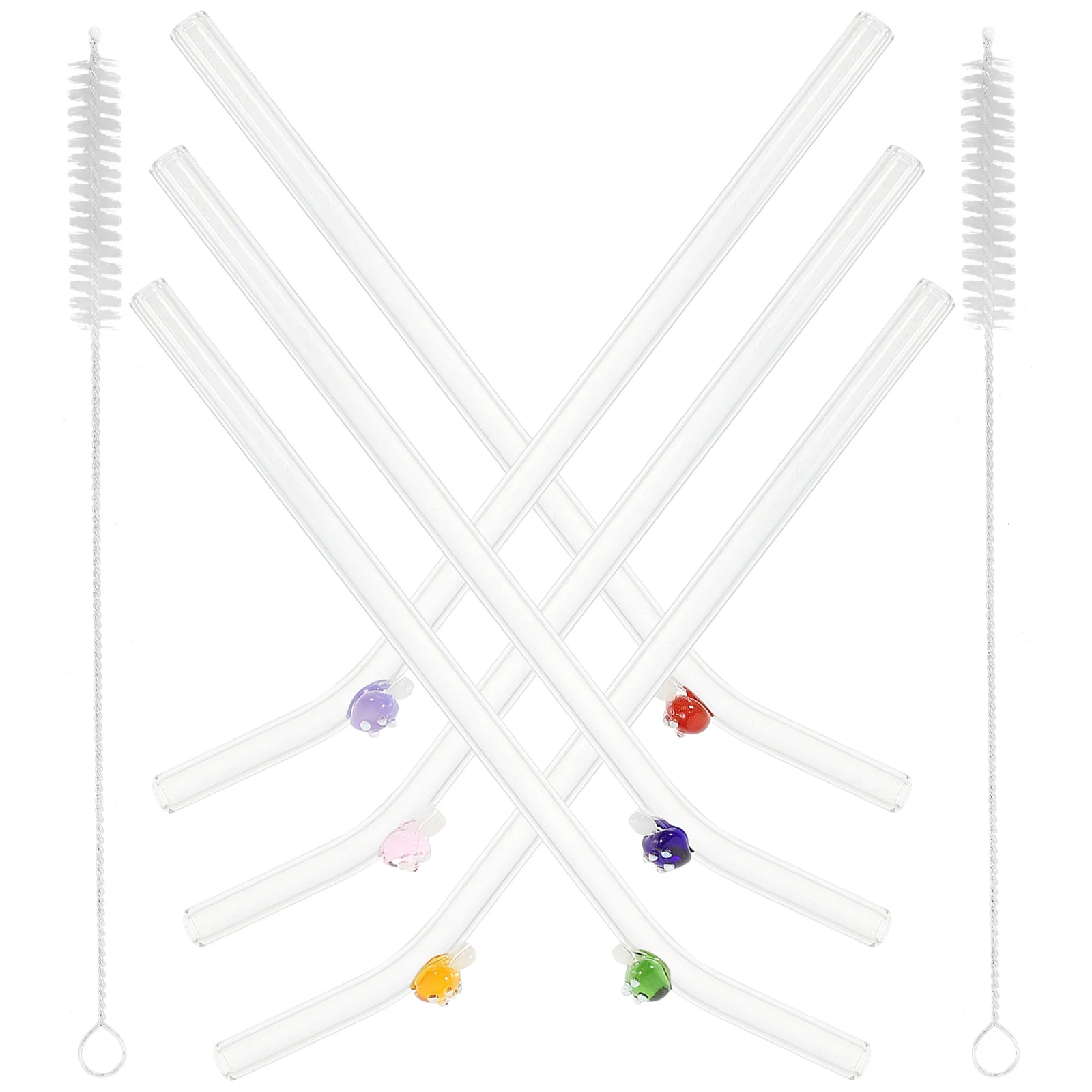 

1 Set of Transparent Glass Straw Unique Mushroom Pattern Straw Daily Use Water Drinking Straw With Brush