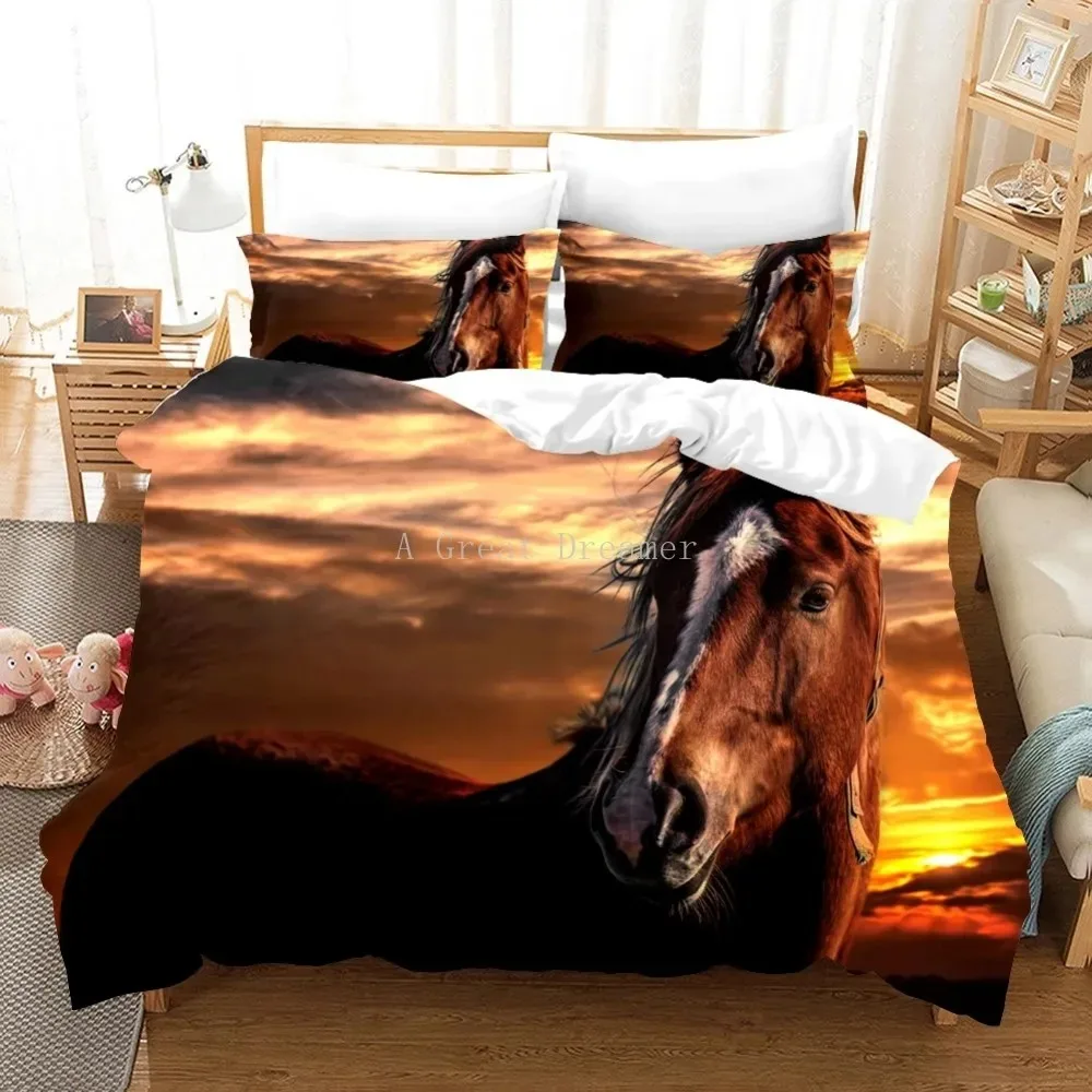 Running Horses Bedding Set Soft Comforter Set And Pillowcase Queen Size Decor Home Luxury Bed Set Animal Duvet Cover For Boy Bed