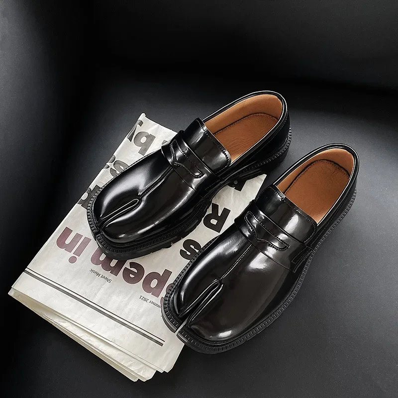 CHMURY Tabi รองเท้า Loafer สําหรับผู้ชายและผู้หญิงแยกนิ้วเท้าหนารองเท้าหนังลําลอง