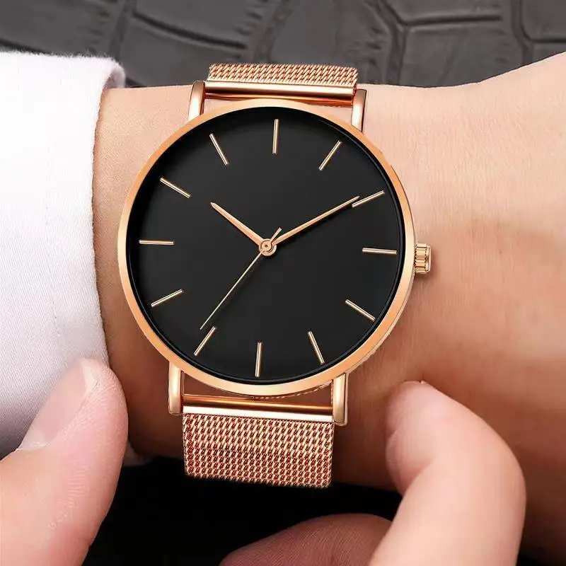 Reloj de cuarzo fino Simple para pareja romántica, resistente al agua, correa de red de tendencia, conjunto de amantes de la moda