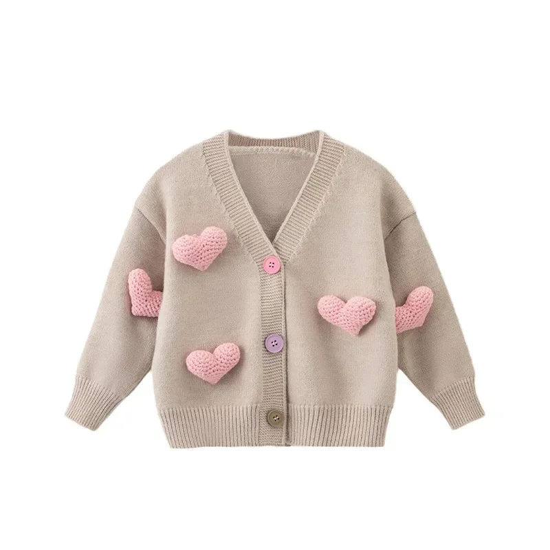 Children clothing girls long sleeved cardigan autumn 2023 new western-style sweater children\'s baby sweater love jacket