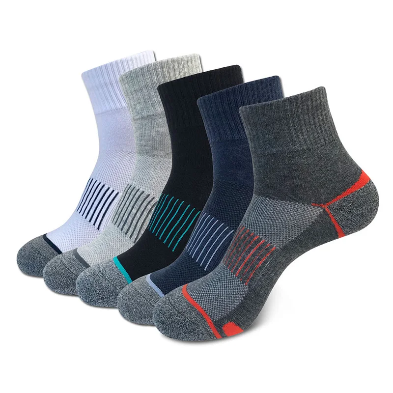Neue Herrensocken, 5 Paar/Los, schwarz, weiß, Sport-Herrensocken, Baumwolle, Basketball-Laufsocken, hohe Qualität, bequem, atmungsaktiv – Detail 2