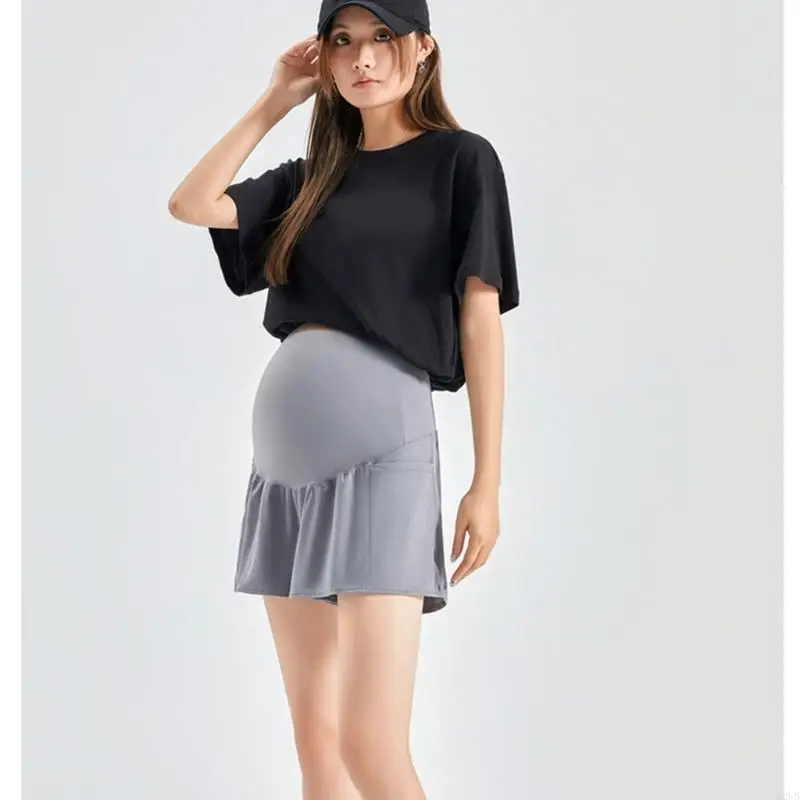 Breathable Maternity Safety Shorts Skirt Design Double Layer Anti Exposure Lightweight Nylon Stretch Waist Support A2UB