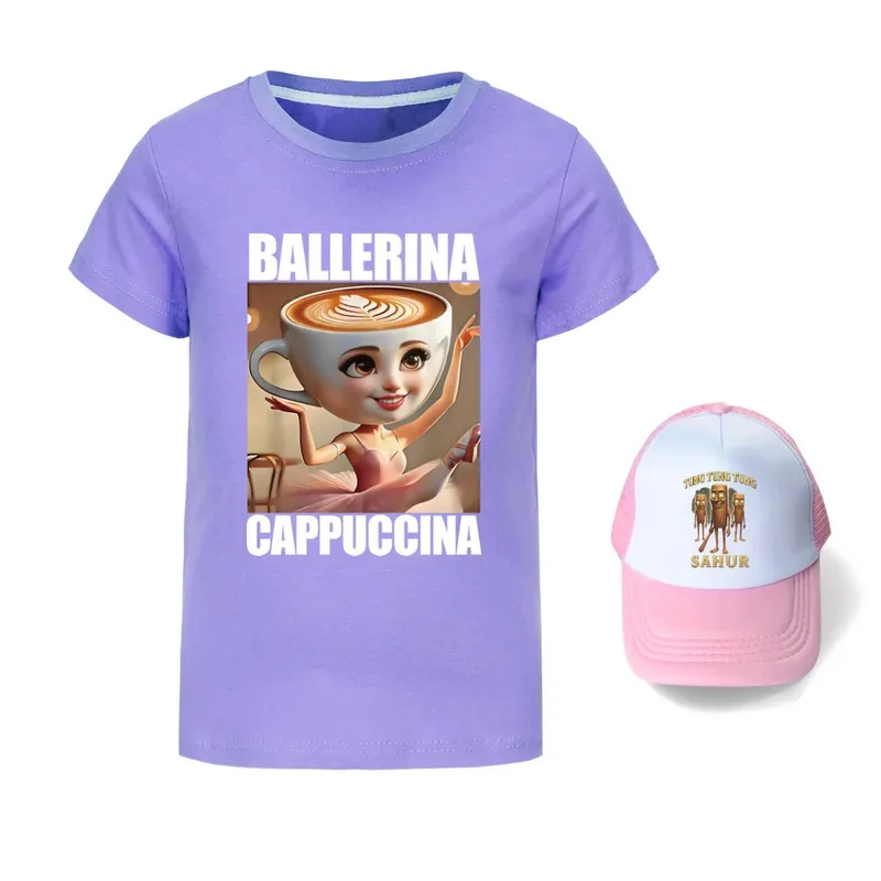 راقصة الباليه كابتشينا فتاة تي شيرت لعبة تونغ صحور زي طفل القطن تيز طفل الحلو الفتيات القماش قصيرة الأكمام عيد ميلاد Gifp #6