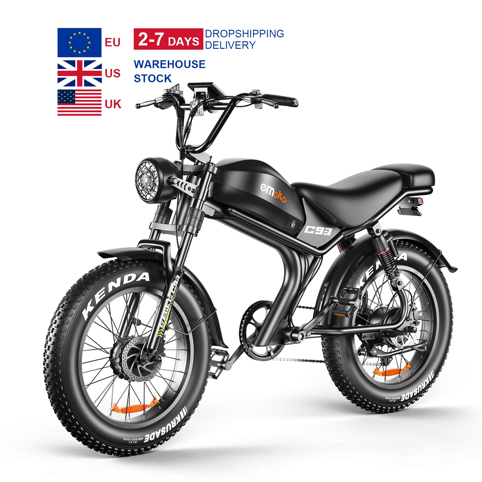 

STLF Wholesale EMOKO EU USA UK CA Warehouse C93 Single Dual Motor Moped Powerful Fat Tire for Adults Electric Bike