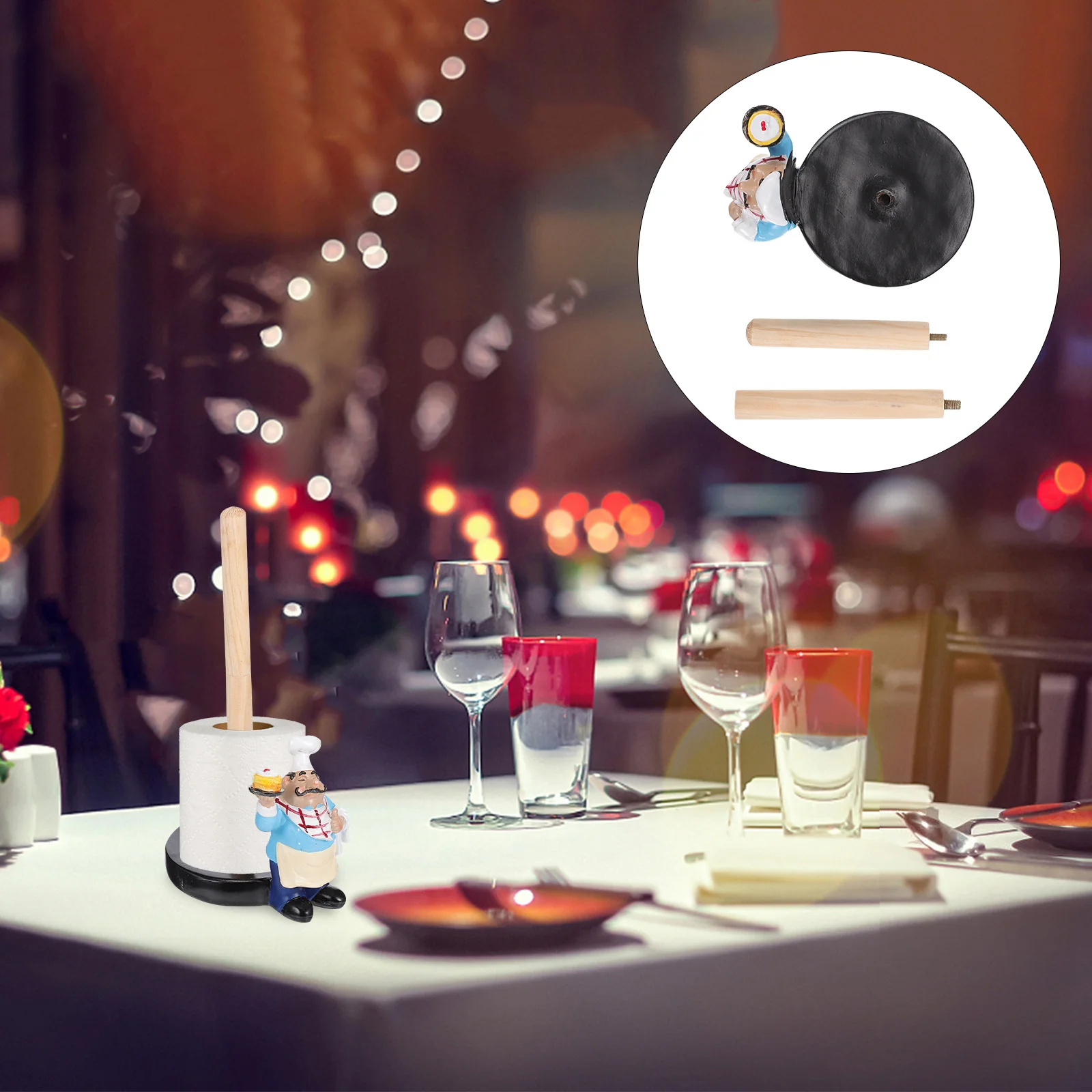 

1Pcs Chef Shaped Paper Towel Holder Raised Base Napkin Rack Decorative Resin Kitchen Countertop Ornament Paper Towel Holder