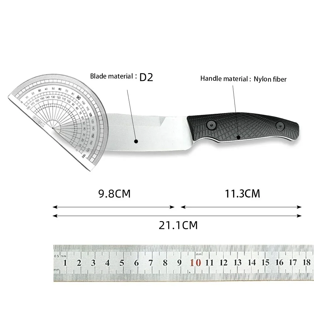 KS 1083 Camp 5 Fixed Blade Knife D2 Stonewashed Blade, Black Nylon Fiber Handles, Protable Tactical Knife Military EDC Tool