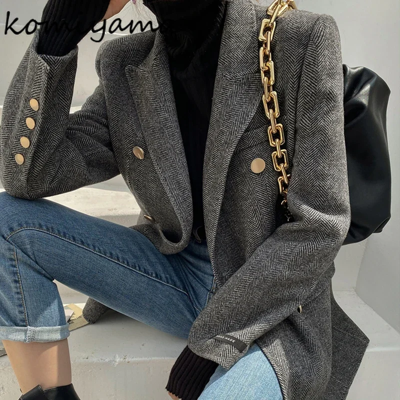 Golden Buckle Women 2025 Outerwears Korean Style Chaquetas Mujer Laple Neck Jacket Autumn New Jackets Advanced Sense Ropa