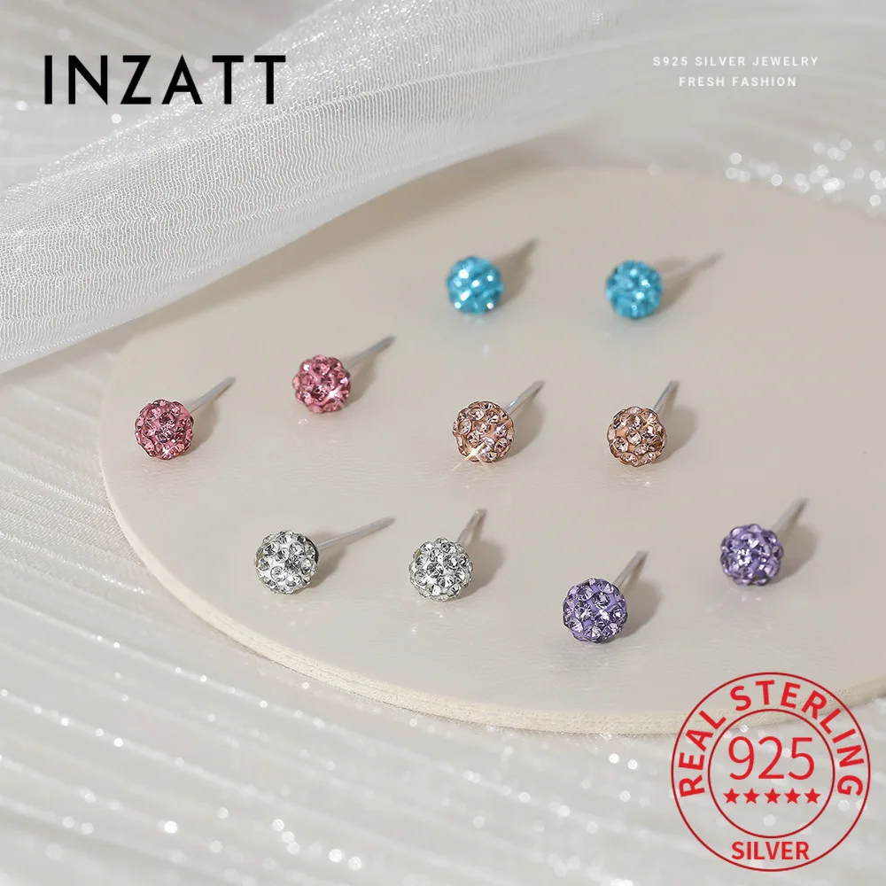 

INZATT 100% 925 Sterling Silver Sparkling Zircon Ball Stud Earrings for Women Classic Fine Jewelry Minimalist Accessories