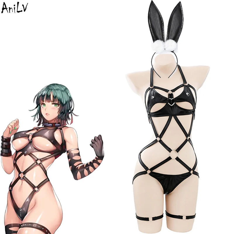 

AniLV New Anime Girl Leather Strap Bandage Bodysuit Unifrom Cosplay Women Bunny Pajamas Lingerie Outfits Costumes