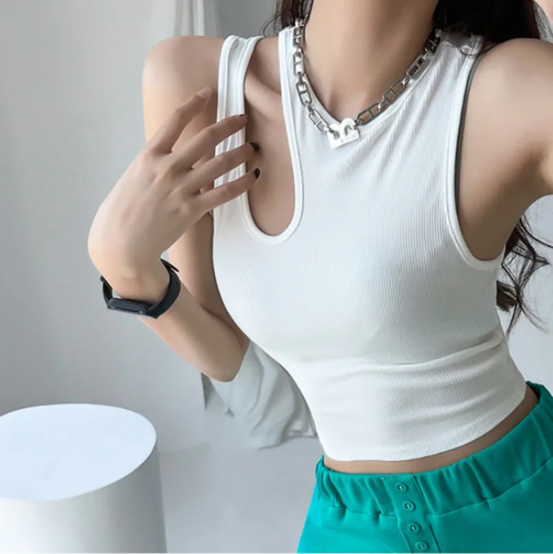 Nice Women's Intimates Underwear Pure Desire Sexy Hollow Out Asymmetric Women Slim Fit Round Neck Pullover Strap Top Tanks Camis
