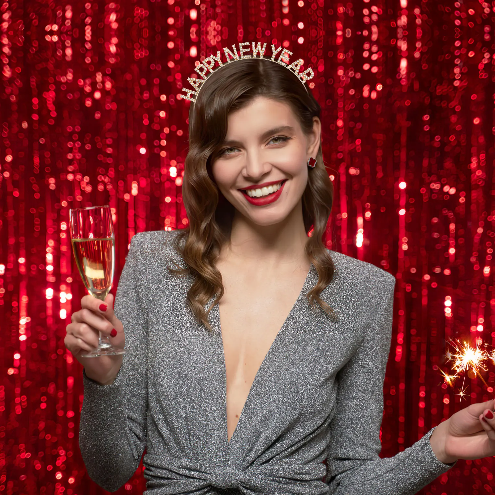 

2pcs Happy New Year Rhinestone Letter Headbands Festive Party Hairband Christmas Winter Holiday Decorative Head Accessory