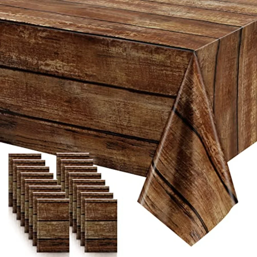 

16 Pcs Brown Wood Grain Tablecloths Rustic Plastic Table Covers for Rectangle Table, Vintage Farmhouse Tablecloth Decorations for Western Barn Birthday Wedding (54 x 108 Inches)