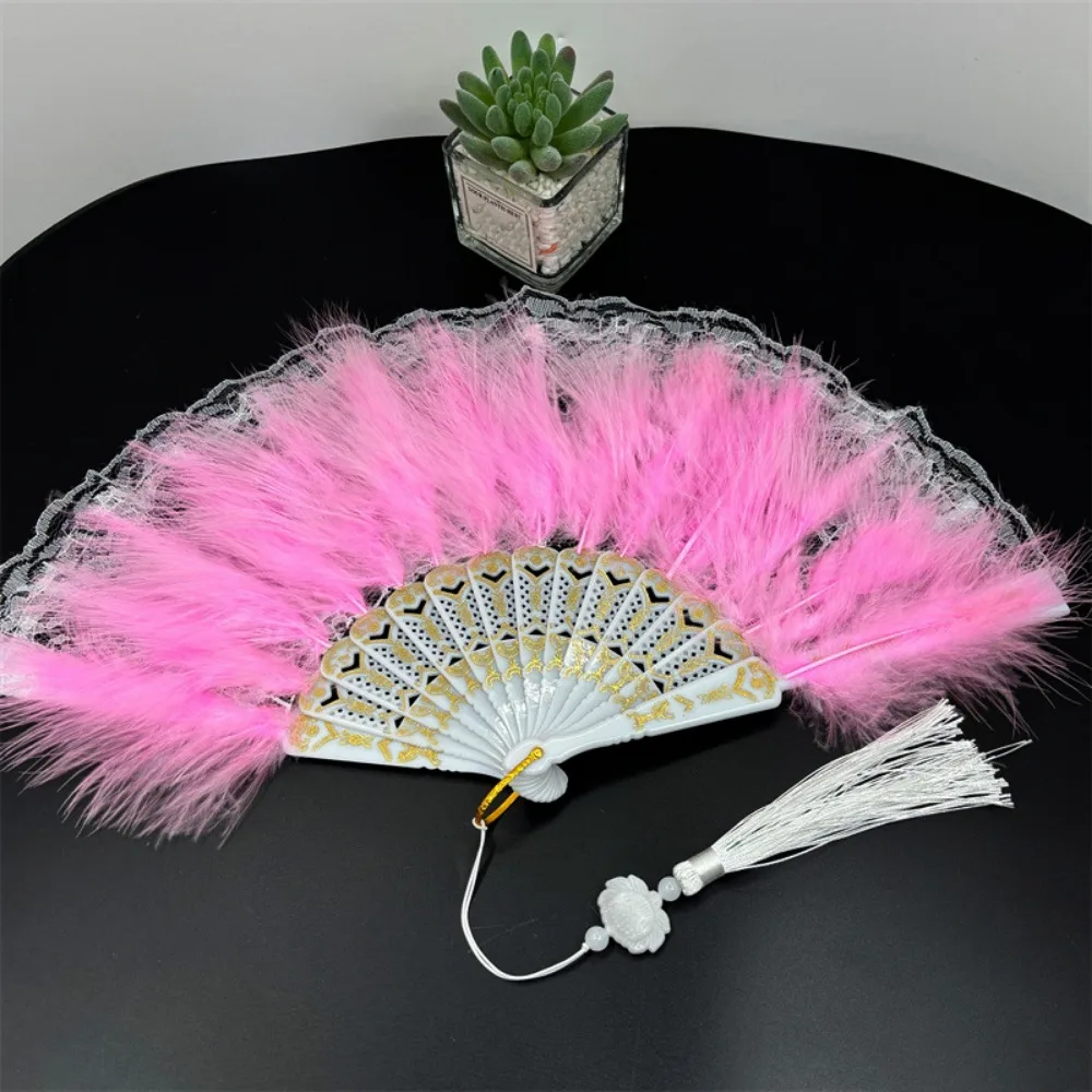 Chinese Ancient Style Foldable Cheongsam Hand Fan with Plastic Fan Bone 9 Colors Fur Women's Fashion Show Fan