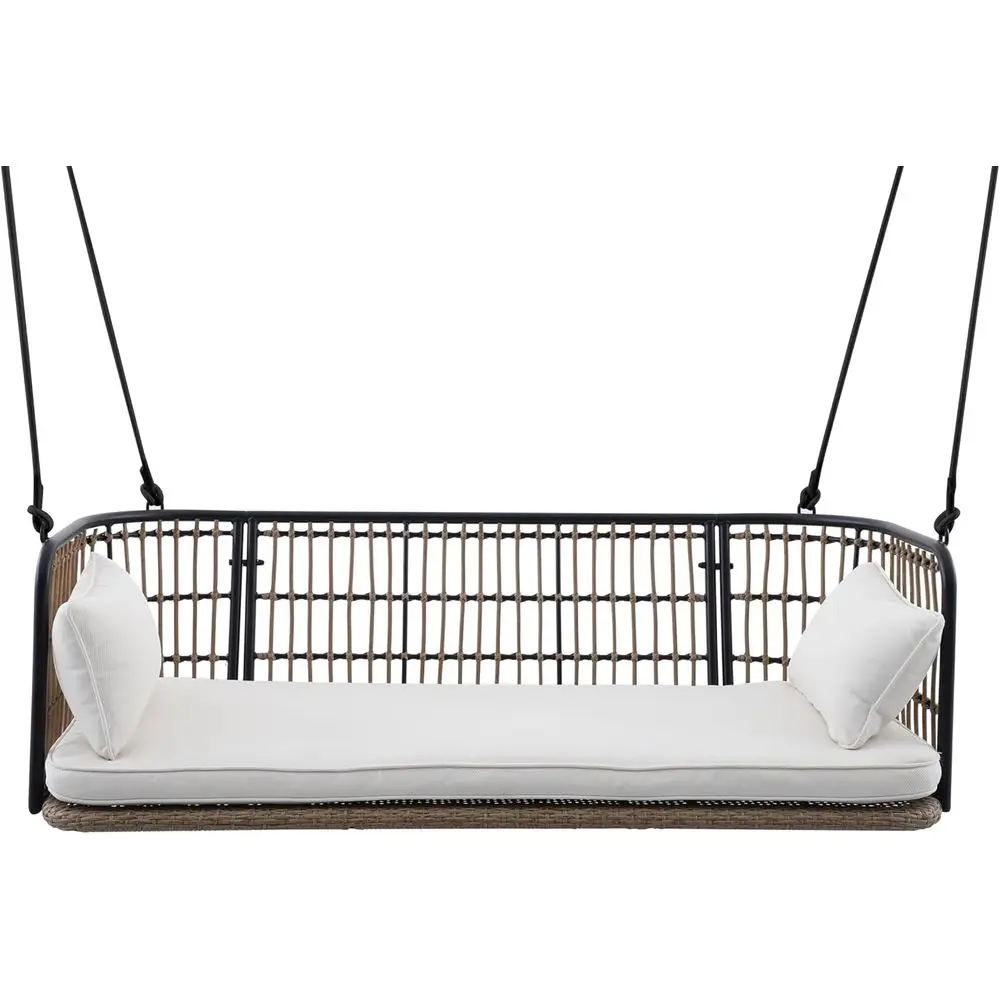 

5-Foot Wicker Porch Swing with Cushions and Hanging Ropes