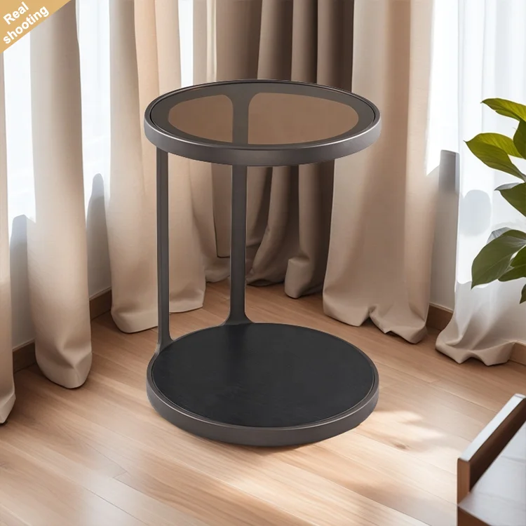 

2025 New Modern Italian Round Solid Wood Bronze Glass Small Corner Coffee Tables Sofa Side Table for Home