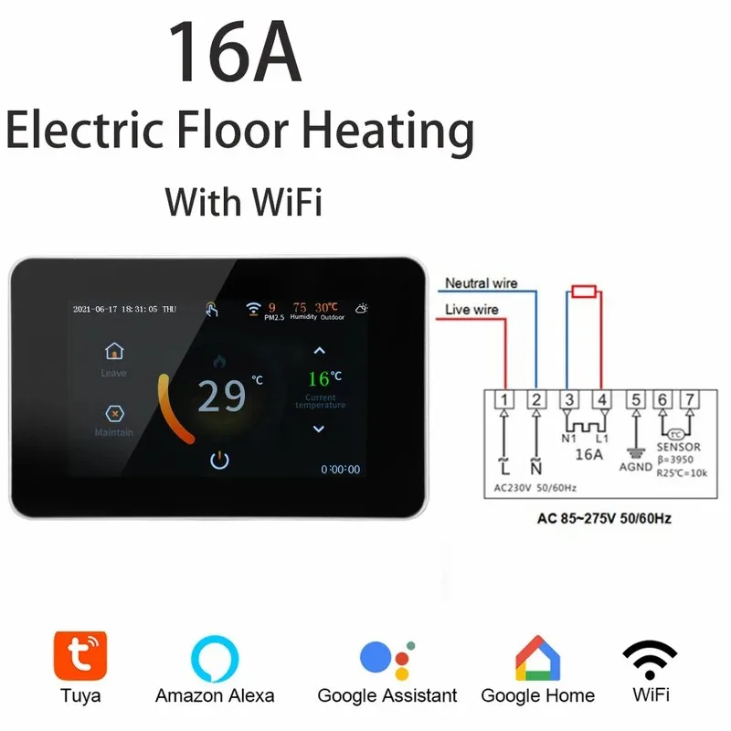 WiFi Smart Home Thermostat Heating Temperature Controller with Celsius/Fahrenheit LED Touch Screen Works with Alexa Google Home