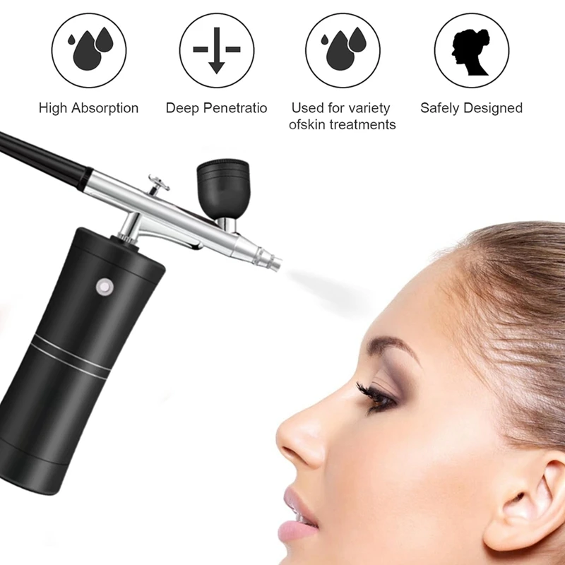 Draadloze Mini Airbrush Met Compressor Set Met 0.3Mm Mondstuk Spray Gezichtsmake-up Zuurstof Machine 1Set