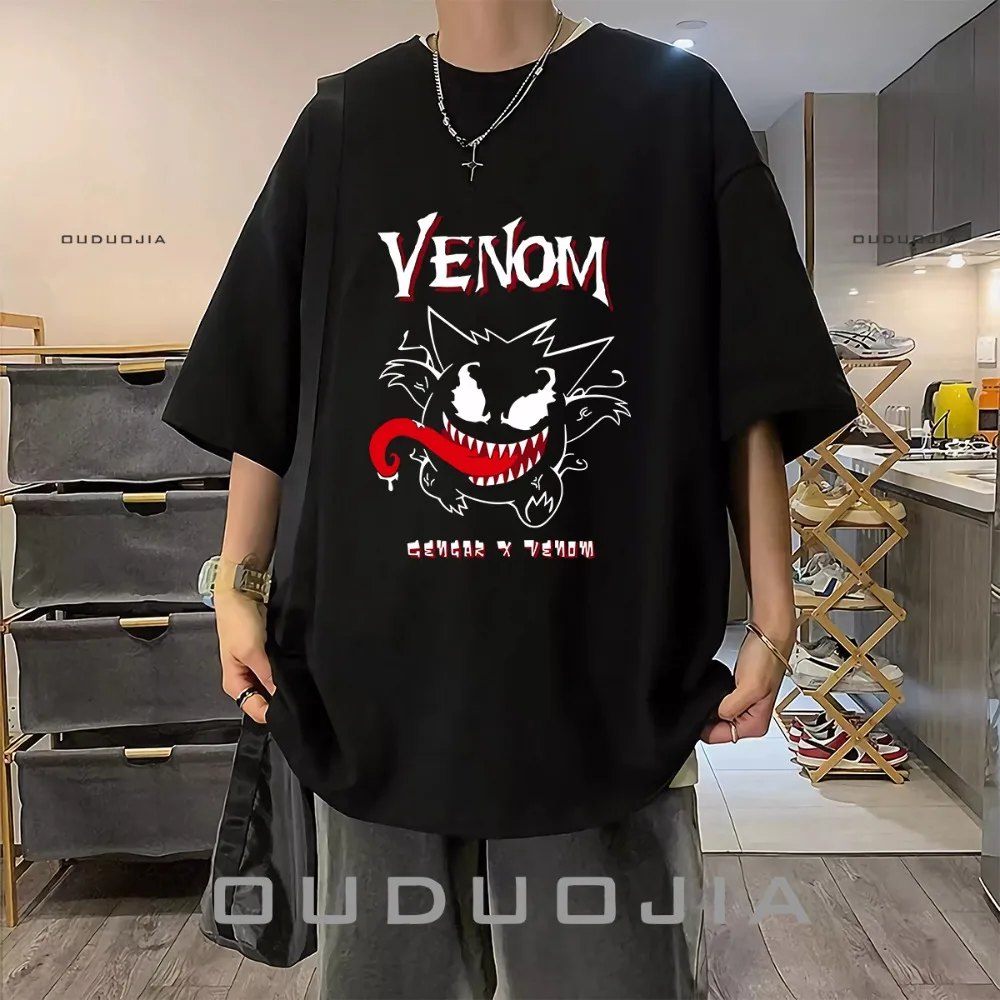 เสื้อยืดแขนสั้นโปเกมอนสําหรับผู้ชายและผู้หญิงสามารถสวมใส่ผ้าฝ้ายหนาสไตล์ฮ่องกงการ์ตูนเสื้อยืดอเนกประสงค์สองมิติ