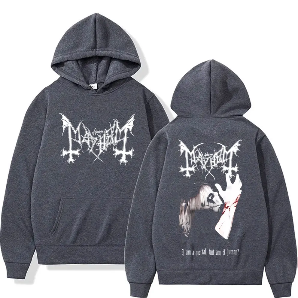 Death Black Metal Mayhem Print Hoodie Men Women Vintage Casual Hooded Tracksuit Male Fashion Gothic Rock Oversized Streetwear