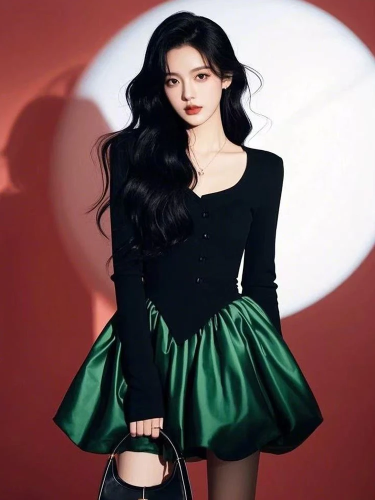 

Fall 2026 A-Line Dr Ele Color Blo Design High-End Feelings Rich Girl Sle Long Sve Mid-Length Korean Sle Commute