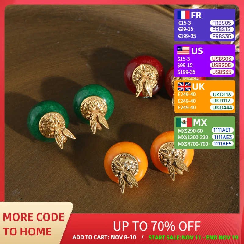 

Vintage Jewelry Luxury Designer Yellow Stone Studs Earrings Bee Silver Color For Woman Charm Antique Accessories 2025 Trends