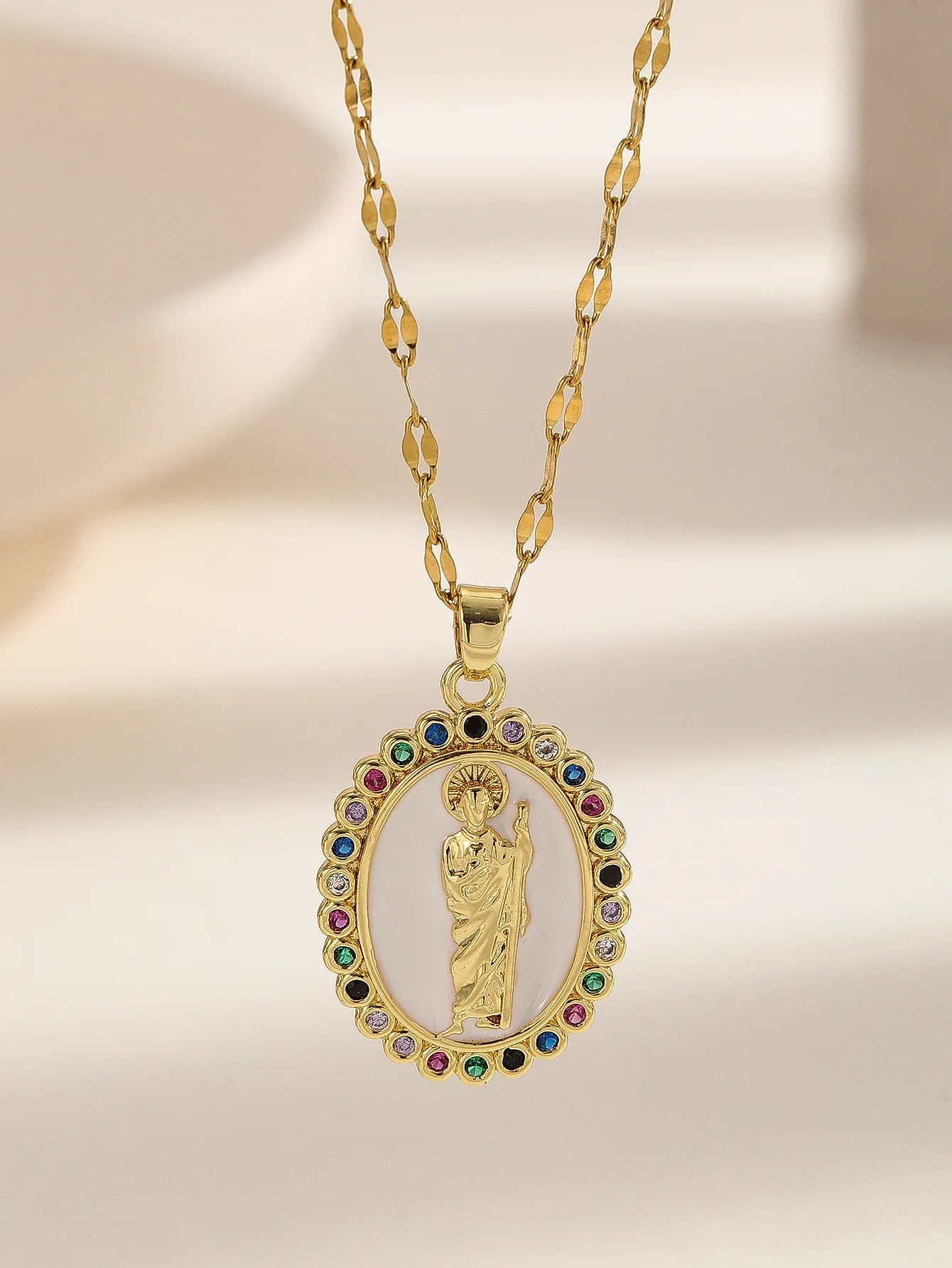 Colar de Pingente de Zircônia Multicolorido Banhado a Ouro Luxuoso, Joia Elegante Vintage Charmosa para Presentear Mulheres