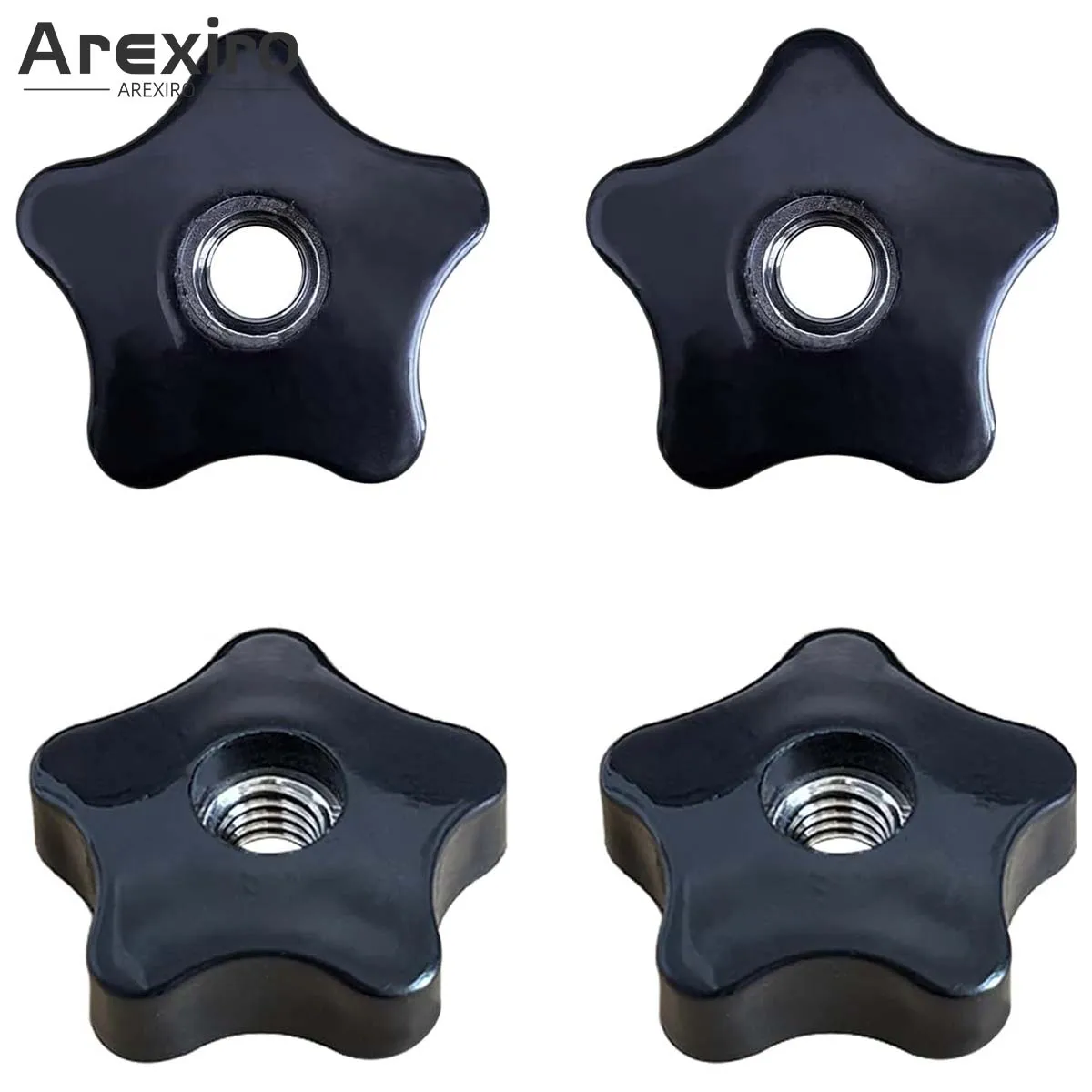 

4Pcs Star Shaped Knob 3/8-16 5/16-18 Knob Through-Hole Manual Tightening Clamping Knob Plastic Black Threaded Nut