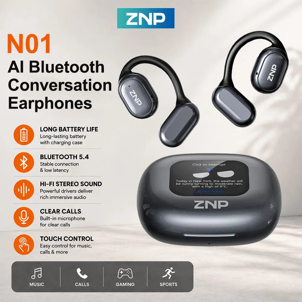 ZNP N01 KI-Übersetzer-Kopfhörer, Sprachübersetzer, kabellose Business-Ohrhörer, IP56 wasserdicht, Sport-Bluetooth-LED-Ohrhörer