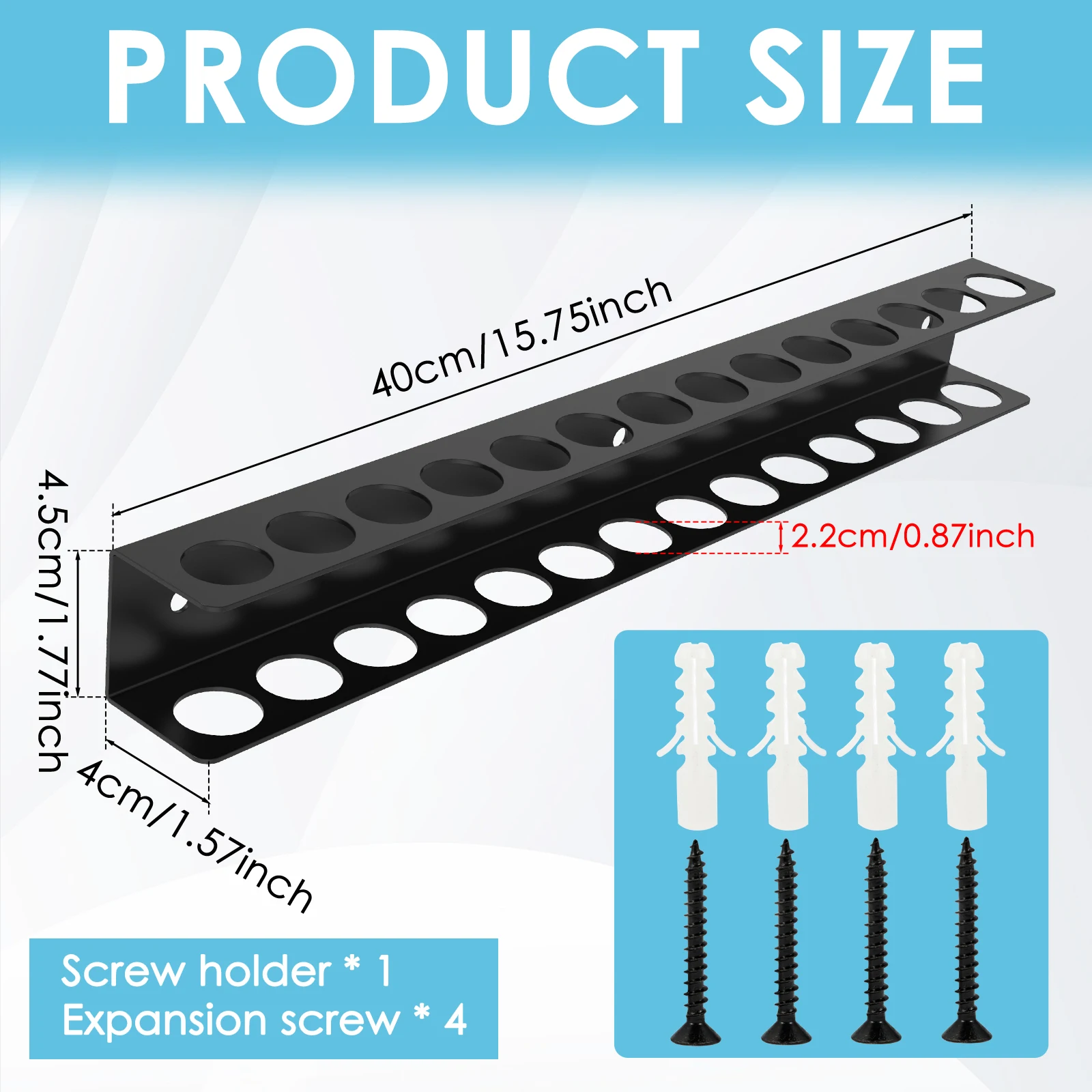 رف منظم الأدوات المعدنية 14 فتحة مفك ذو طيات منظم تخزين عائم مثبت على الحائط موفر للمساحة لورشة المرآب #2