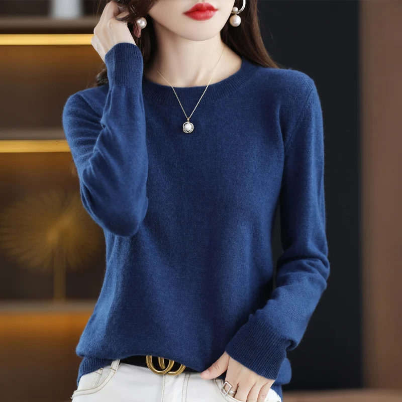 Pure Wool Cashmere Sweater Women\'s O-neck Pullover Casual Knitted Tops Spring and Autumn Female Jacket Basic Fashion Long sleeve